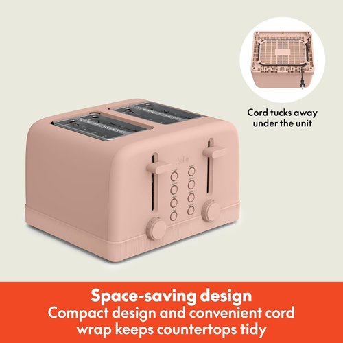 Bella 4 Slice Toaster - 6 Setting Shade Control with Reheat & Cancel | Removable Crumb Tray, Blossom Color