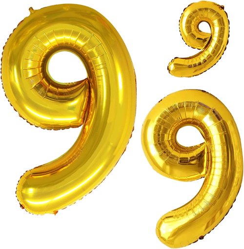 GOER Gold Foil Number Balloons - Huge 9th Birthday Party Decorations | 3 Pack (42", 32", 16")