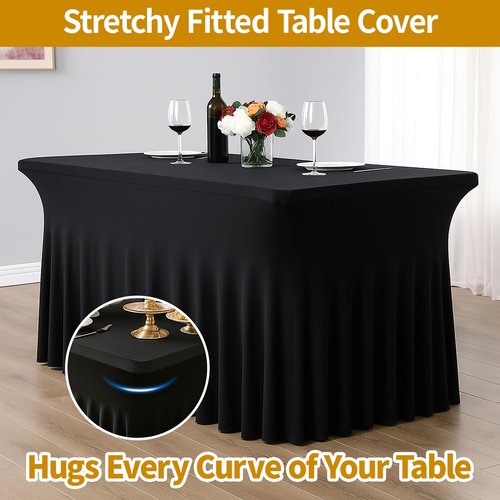 Deep Dream 2 Pack Black Spandex Table Covers 6 Foot, Fitted Stretch Tableclothes 30x72 Inch, Wrinkle Free 6FT Fitted Table Clothes with Skirt for Party, Banquet, Wedding and Events