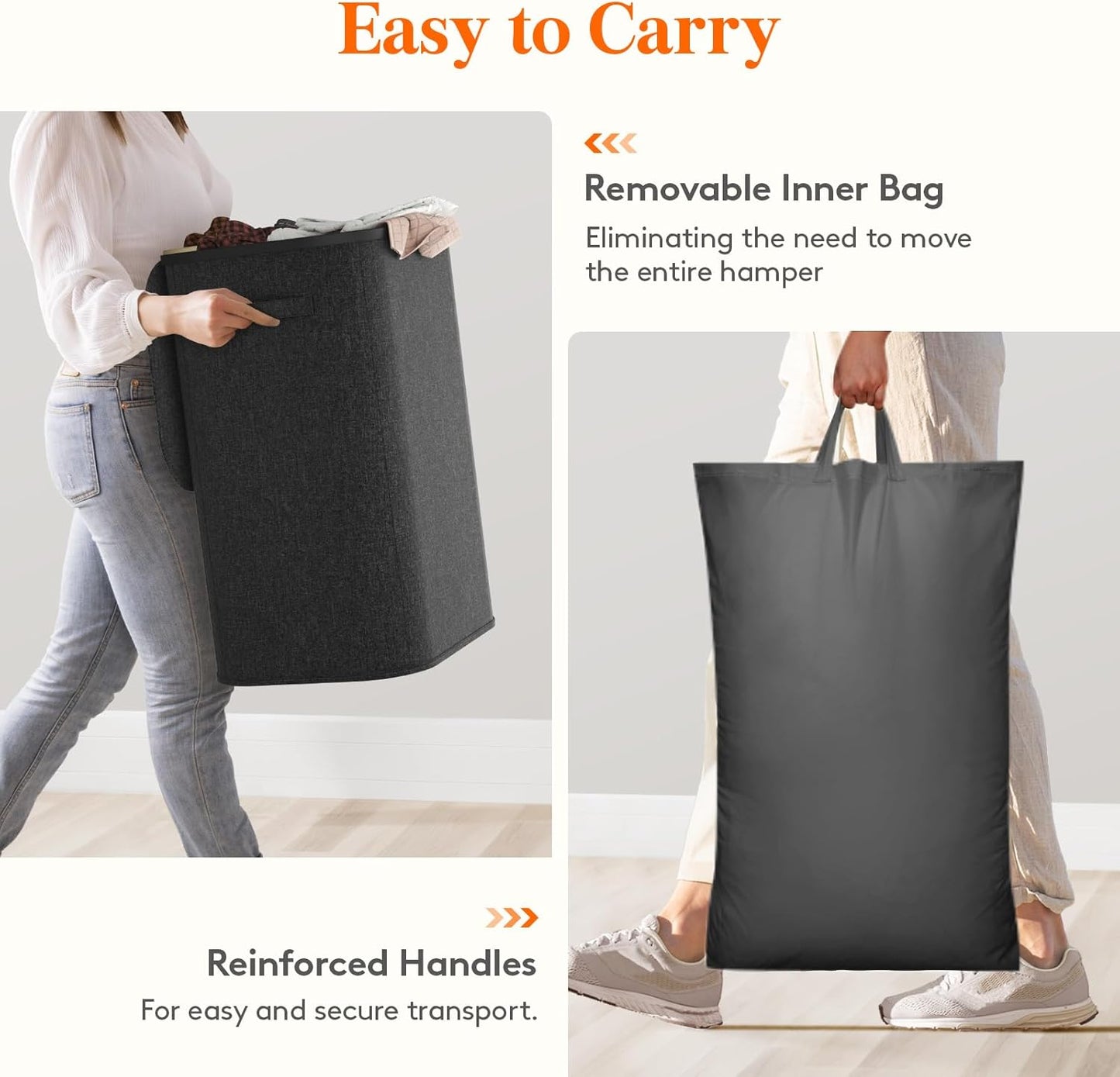 Lifewit 85L Large Laundry Basket - Foldable Hamper with Lid & Removable Bag | Dark Gray