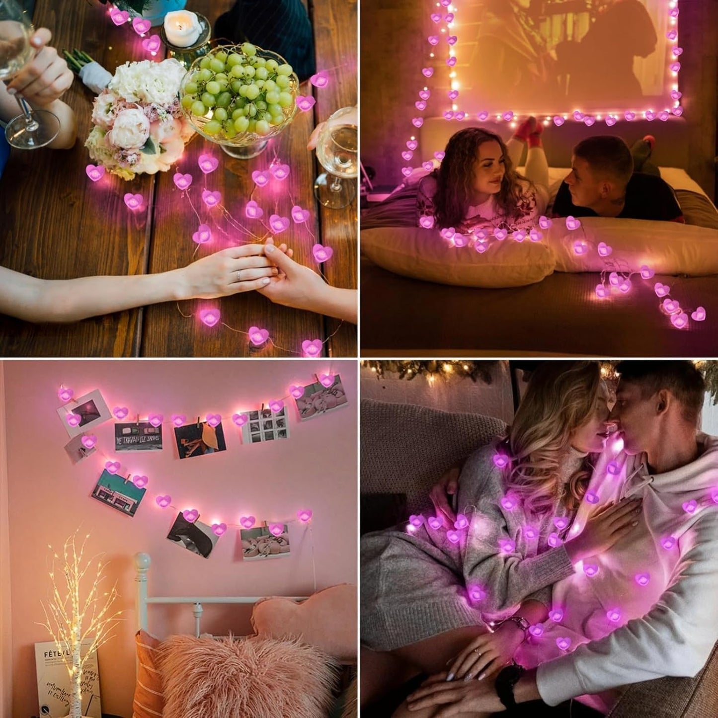 Skiennix 10FT Pink Heart Fairy Lights - Battery Operated LED String Lights with Timer for Indoor/Outdoor Decor