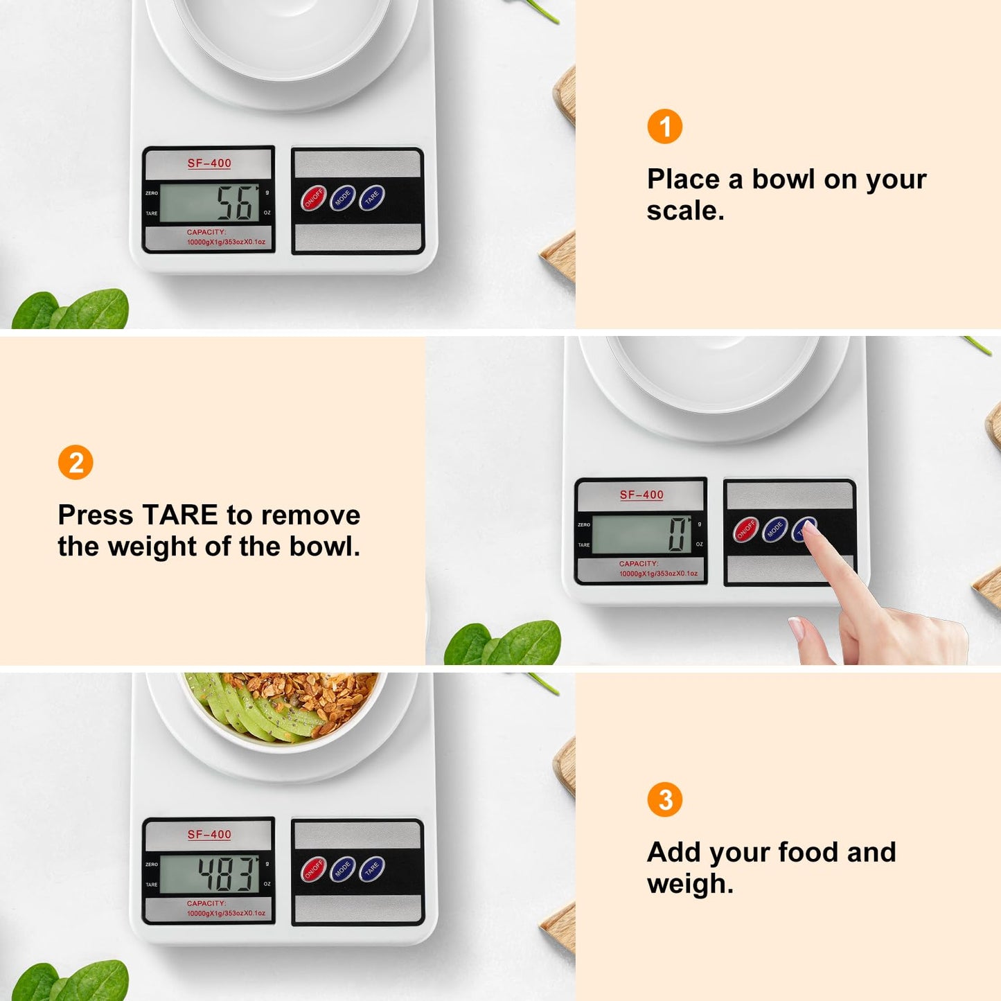 Partyreal Digital Kitchen Scale Capacity, Stainless Steel Food Scale with oz/g Units | Replaceable Battery Power | Ideal for Meal Prep, Cooking, Baking