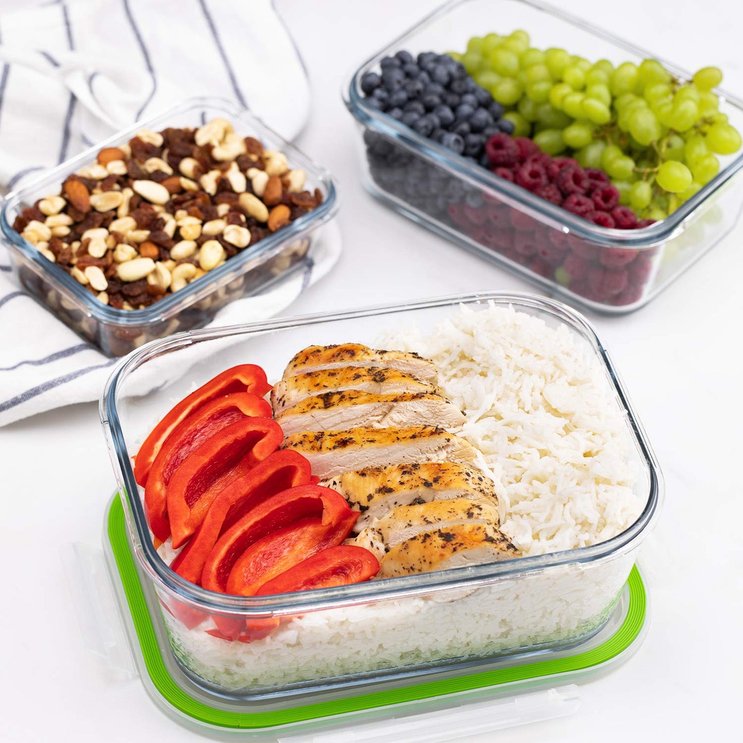 AGTRADE 120 oz Large Glass Food Storage Containers with Airtight Lids 3.5 L Family Size Extra Large Bakeware Marinating Lock Baking Dish Container Glass Bowls Rectangle