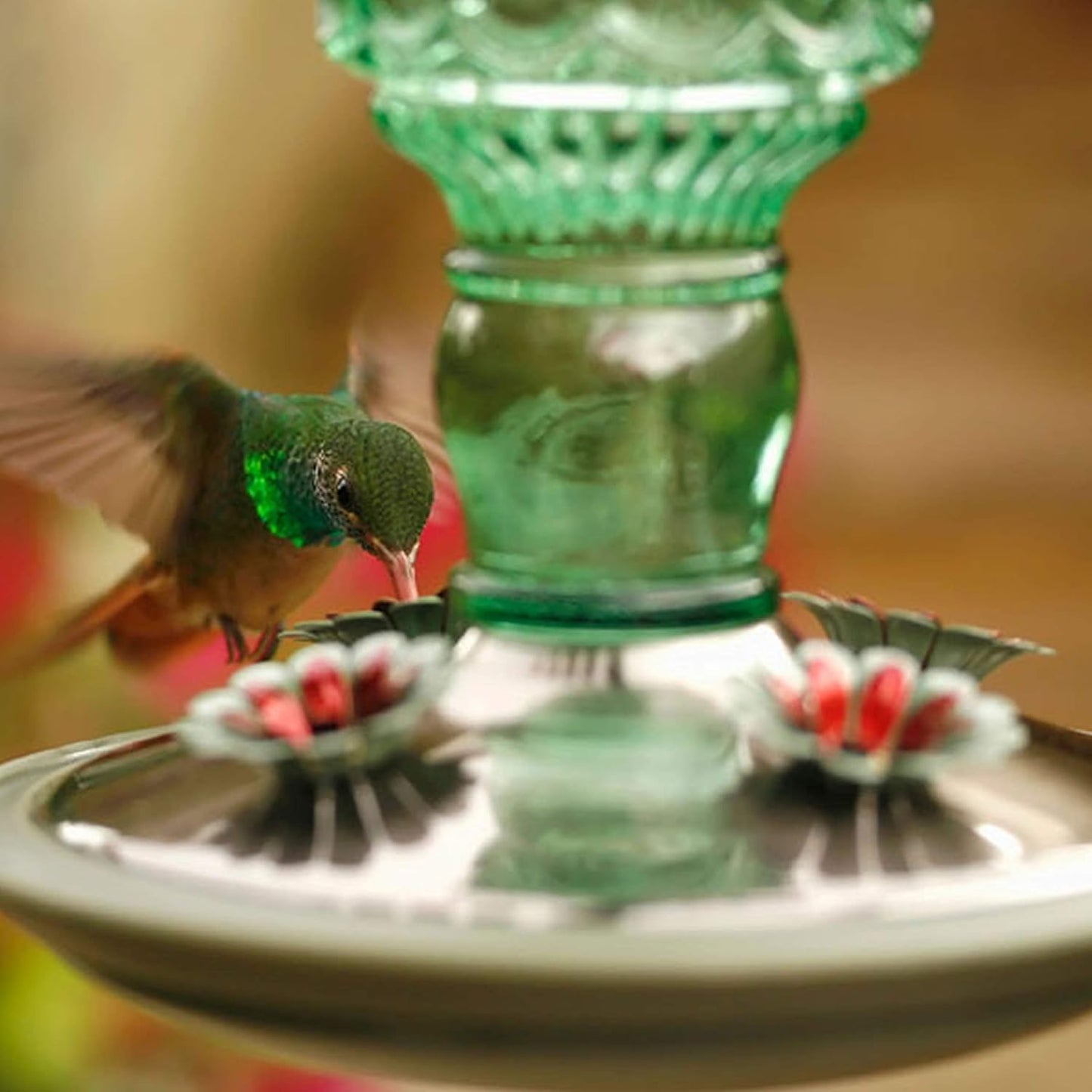 Perky-Pet Hummingbird Feeder - Durable Glass Bottle with 10 Fl Oz Nectar Capacity | Antique Green Design for Outdoor Garden Decor