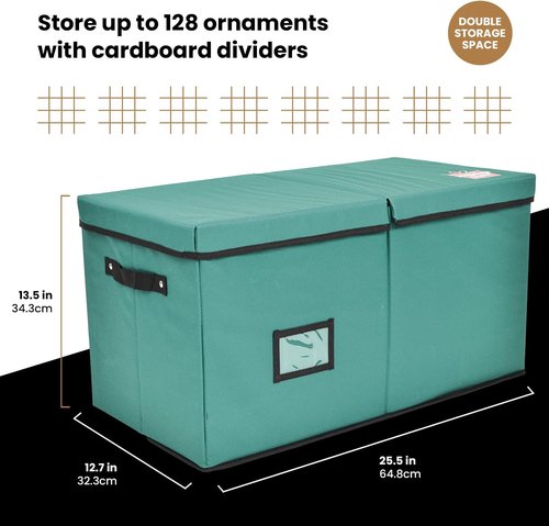 Holiday Cheer Premium Christmas Ornament Storage - 8 Tray Container with Dividers for 128 Ornaments