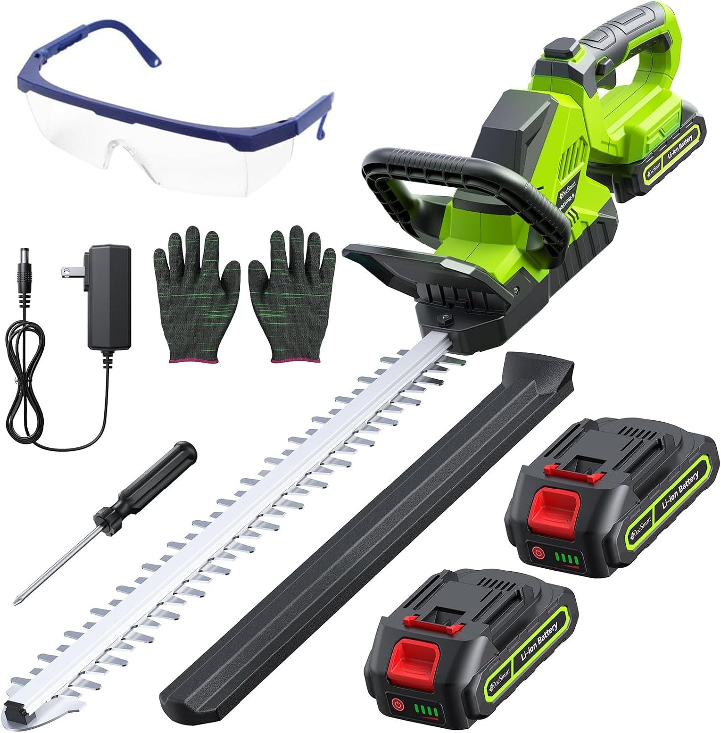 Skiennix 20'' Cordless Hedge Trimmer - 3000RPM Electric Clipper with 2 Rechargeable Batteries & 180° Rotatable Head - Green