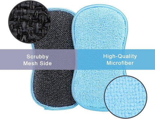 HOMEXCEL Multi-Purpose Scrub Sponges - Non-Scratch Microfiber for Efficient Dish Cleaning | 12 Pack (Blue)