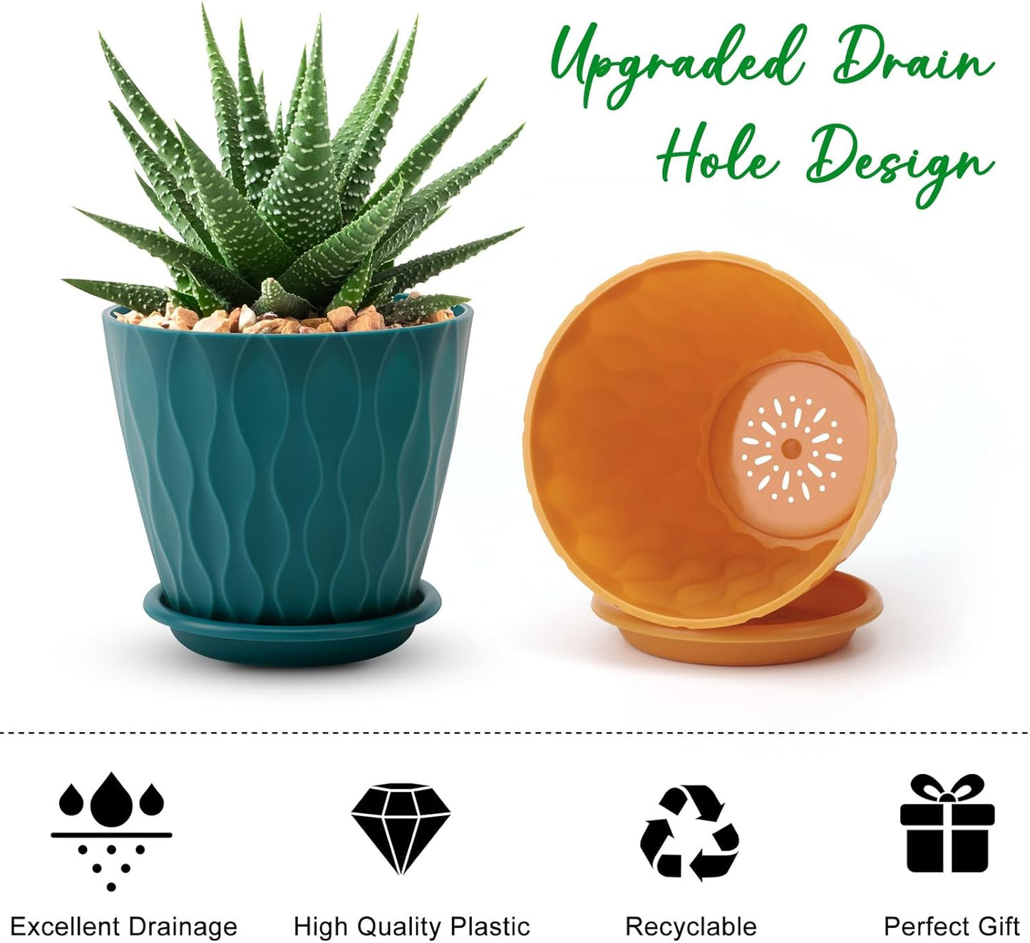 YNNICO 4-Inch Flower Pots - 5 Pack Indoor/Outdoor Planters with Drainage Holes & Tray Saucers | Multicolor