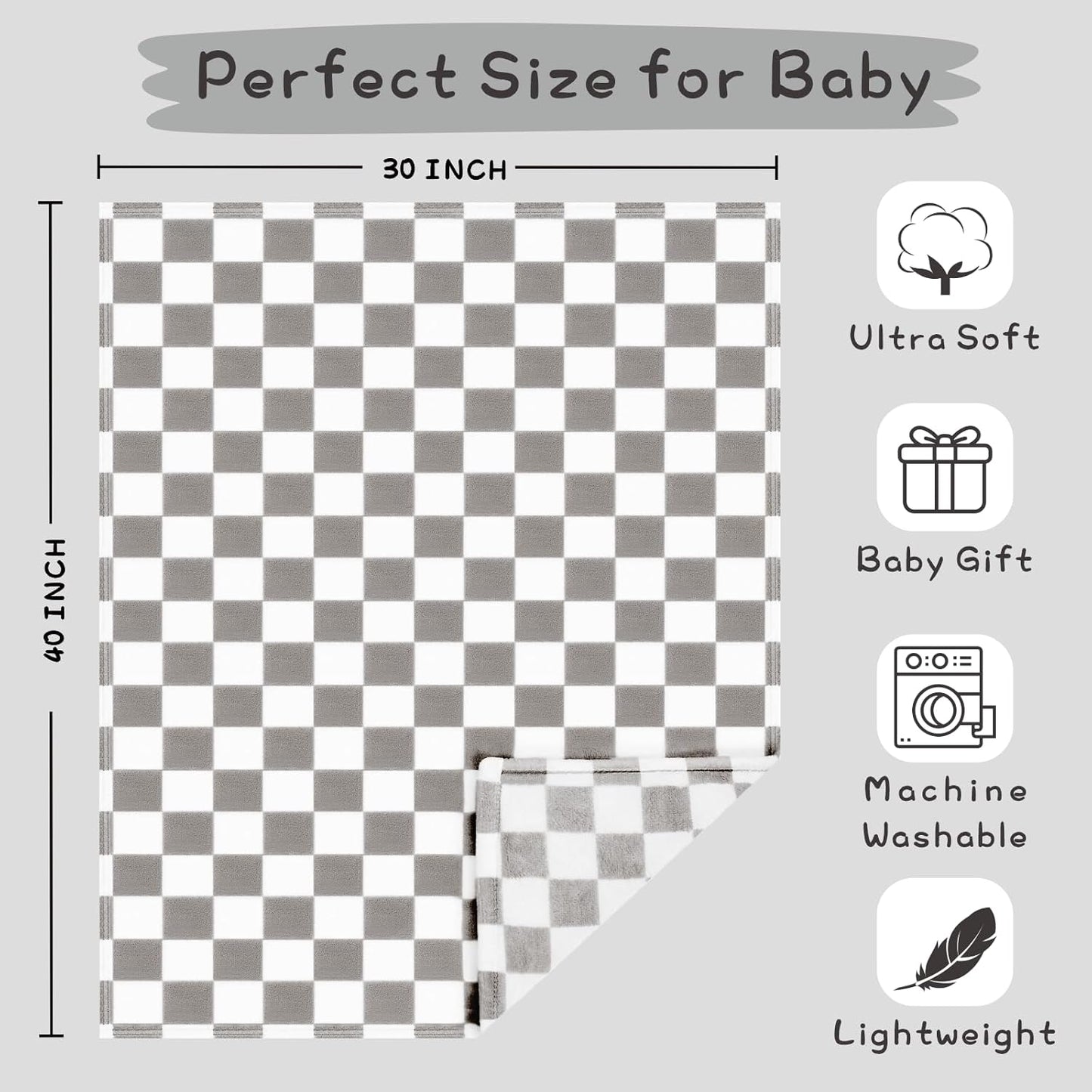 Yurhap Checkered Baby Blanket - Super Soft Fleece for Infants | Neutral Color, 30x40 Inch