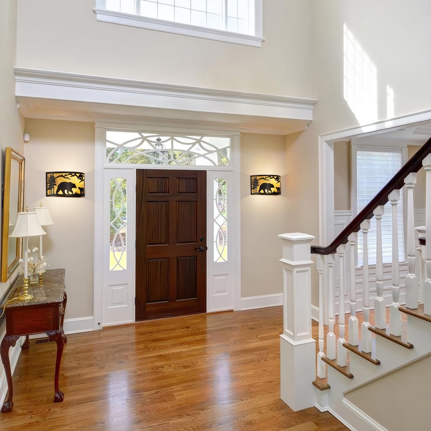 MLGB Farmhouse Bear Wall Sconces, E12 Base Rustic Industrial Wall Lights for Bedroom, Living Room, Hallway, Stairway, and Porch Lighting