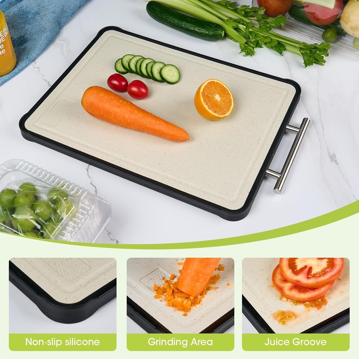 Stainless Steel Cutting Board - Double-Sided Food Grade 316 Chopping Board with Juice Groove | 16 x 11 Inch