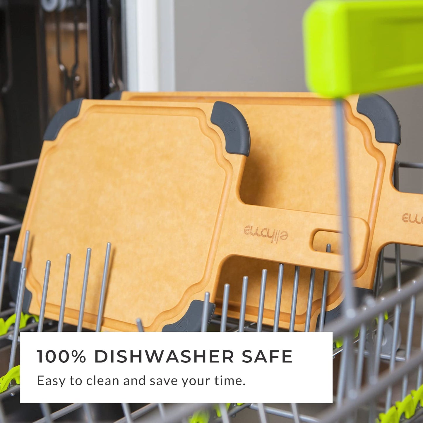 Elihome Paddle Series 2-in-1 Cutting & Serving Board Set with handle, Juice Groove, Dishwasher Safe, Non-slip Feet, Reversible, Wood Fiber Composite, Eco-Friendly, Non-Porous,BPA Free, 2pcs set