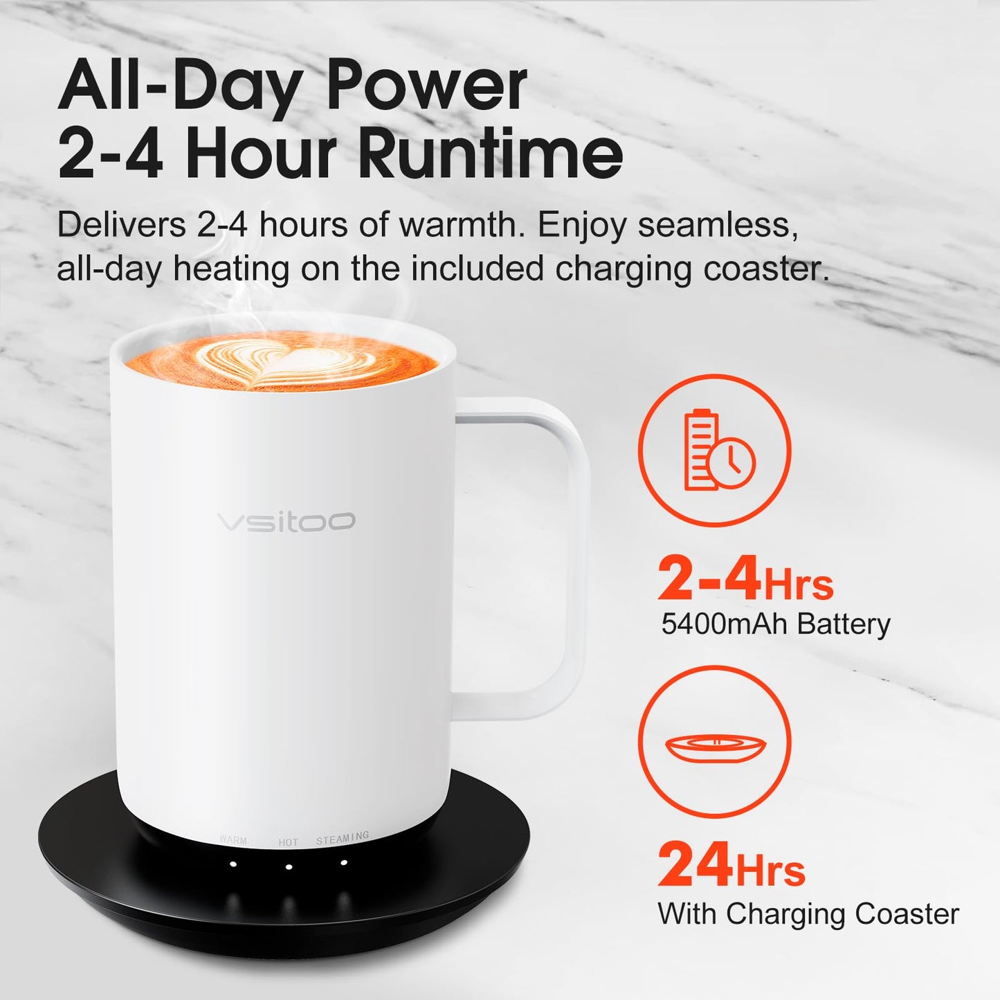 VSITOO S3 Ultra 20oz Smart Self Heating Coffee Mug,Heated Coffee Mug With Auto-Sensing AI Heats Drinks To 120-150°F Hands-Free.Perfect for Home/Office,Ideal Gift fo Men/Women，White