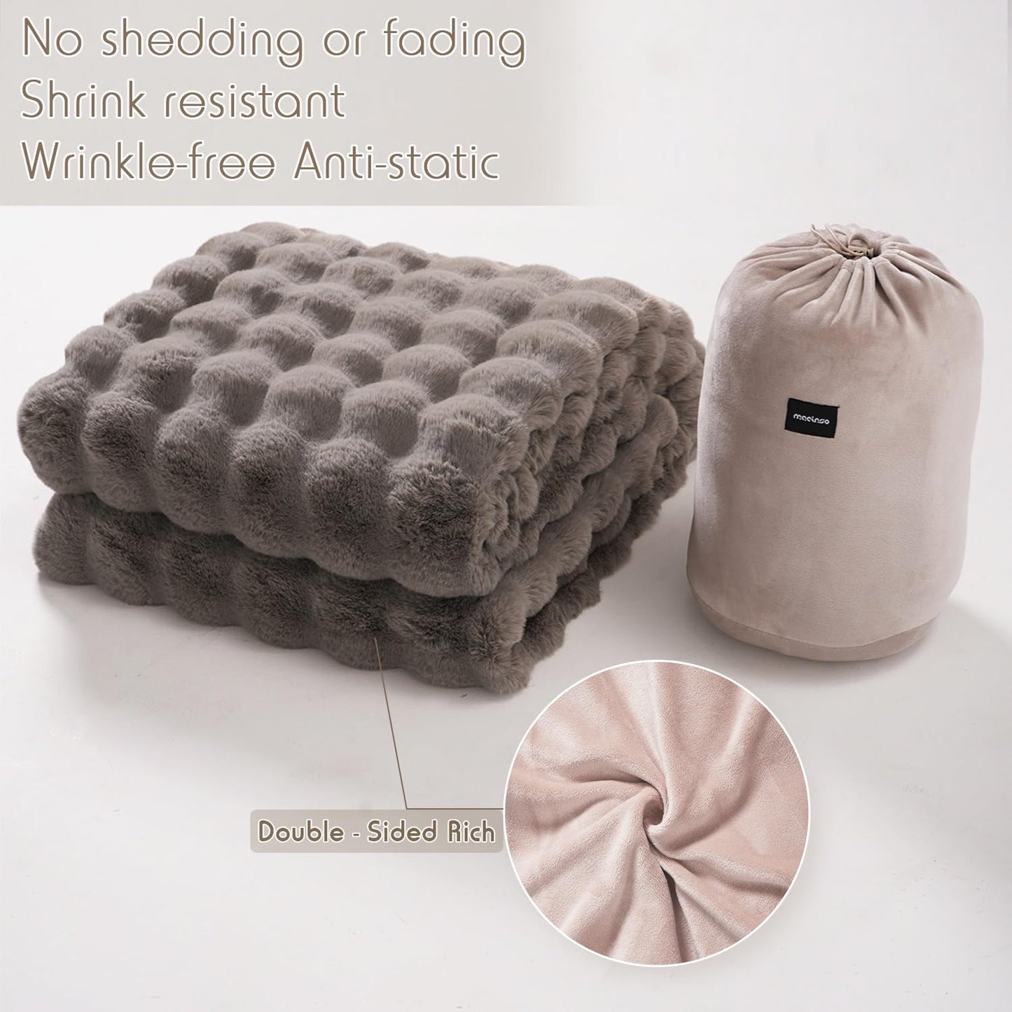 Super Comfort Oversized Warm Thick Bubble Luxury Plush Rabbit Faux Fur Throw Blanket, Fluffy Blanket,Soft Cozy Blanket for Couch Chair Bed Sofa Living Room,Grey 60'' x 80''