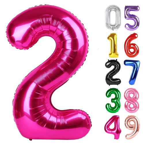 Hot Pink Number 2 Balloon 40 Inch, 2nd Birthday Decoration for Toddlers Girls Boys, Sparkling 2 Number Balloon Party Decor