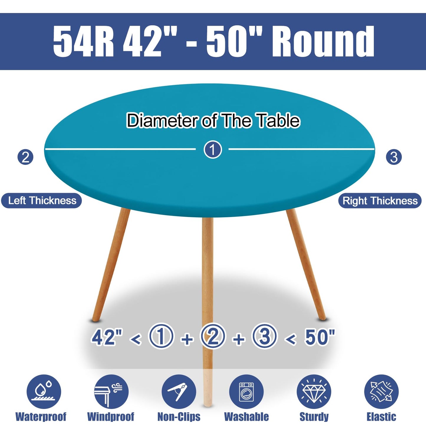 Moosfor Round Spandex Tablecloth, Elastic Fitted Waterproof Tablecloths for 42"-50" Tables, Stretch Washable Picnic Table Cover for Camping, Dining, Indoor and Outdoor, Turquoise