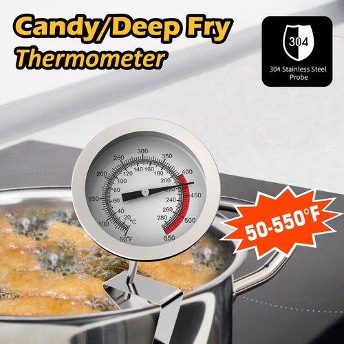 Candy/Deep Fry Oil Thermometer for Frying (2 Pack) with 12'' Probe & Pot Clip,- CookingThermometer for Frying Oil Candle Making Hot Deep Fryer (2, 12)