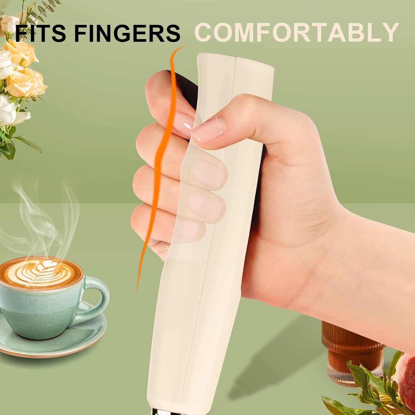 YUSWKO Handheld Milk Frother - Rechargeable Electric Whisk with 3 Heads & 3 Speeds for Lattes, Cappuccinos & More