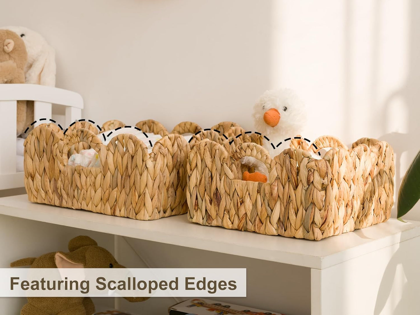 StorageWorks Scalloped Wicker Baskets - Stylish Rattan Storage Bins with Handles | 2-Pack for Organizing & Decor