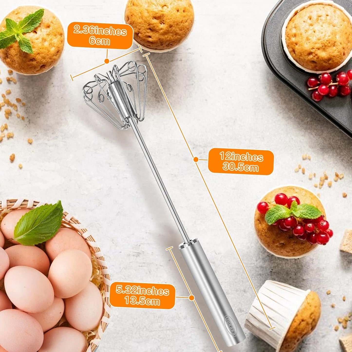 Qukaka Hand Mixer - Stainless Steel Egg Beater & Whisking Tool | 12-Inch Easy Whisk for Cooking