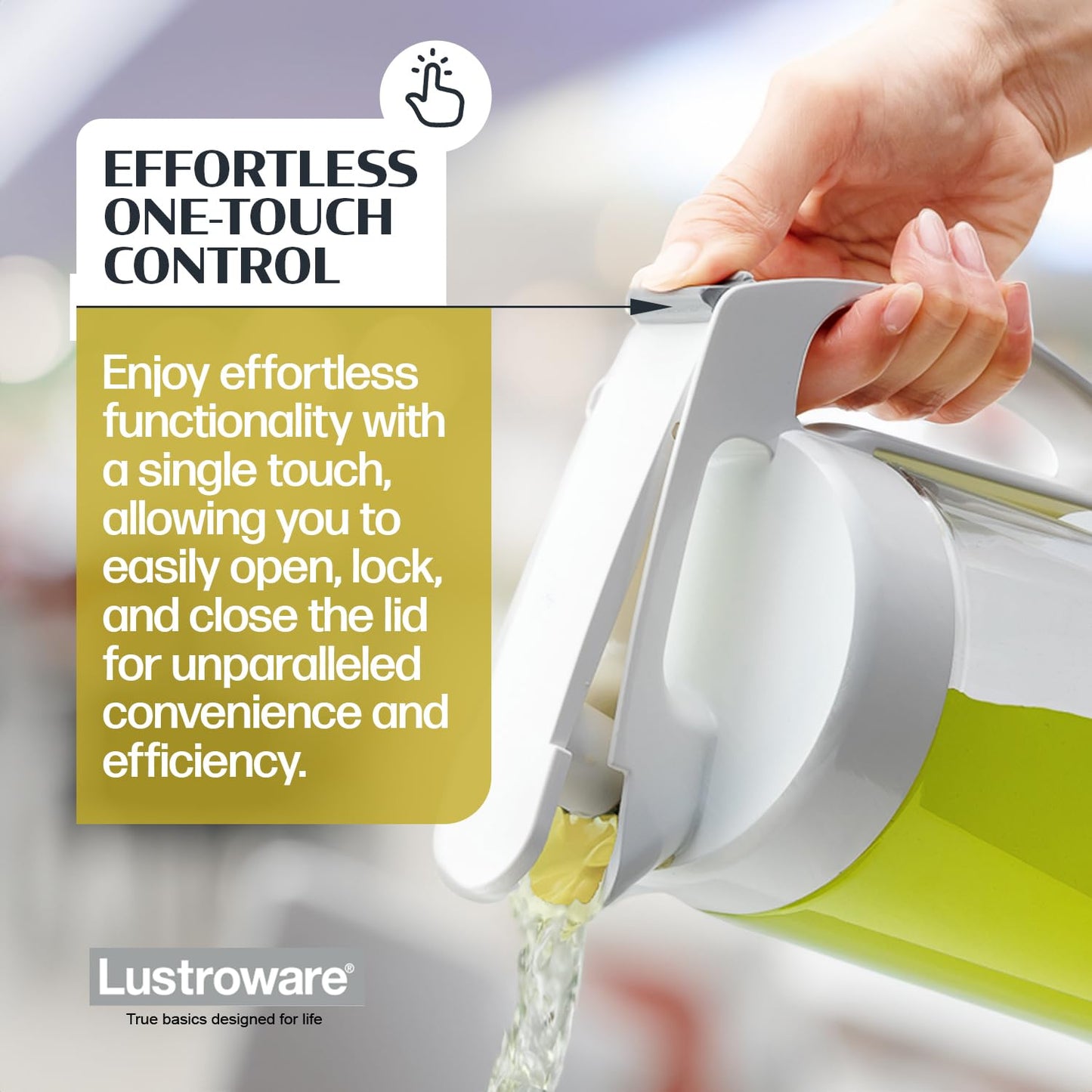 QuickServe Large Airtight Pitcher - 3L (101oz), Heat Resistant, BPA-Free SAN Plastic, One Touch Open & Close, Space-Saving, Made in Japan - White