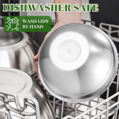 Boskermeal Mixing Bowls with Lids Set - 5 Nesting Mixing Bowls, 3 Grater Attachments, Lids, Stainless Steel Mixing Bowls for Mixing & Serving, Size 1.5/2.1/3.5/4/4.5 QT, Black