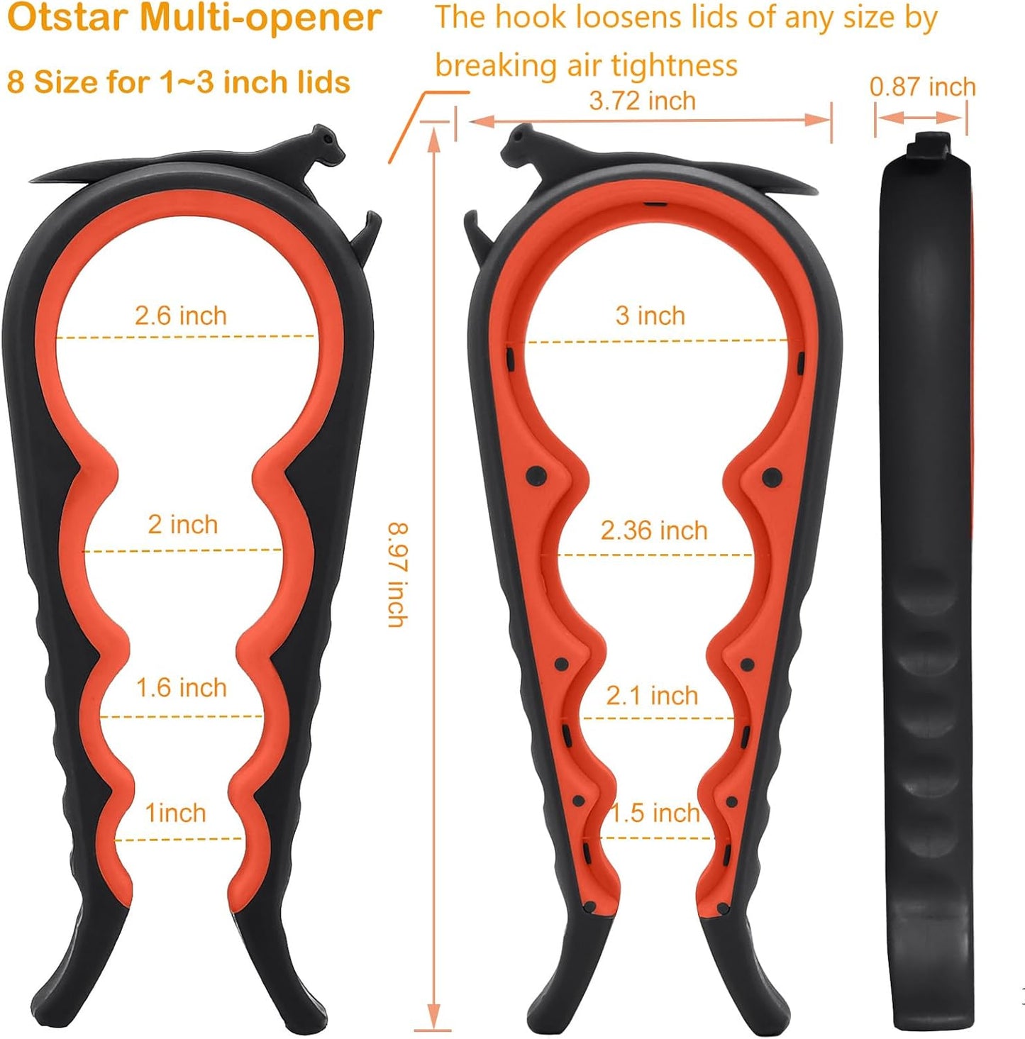 Otstar Jar Opener for Seniors - Multi-Function Bottle Opener with Non-Slip Grip & Corkscrew