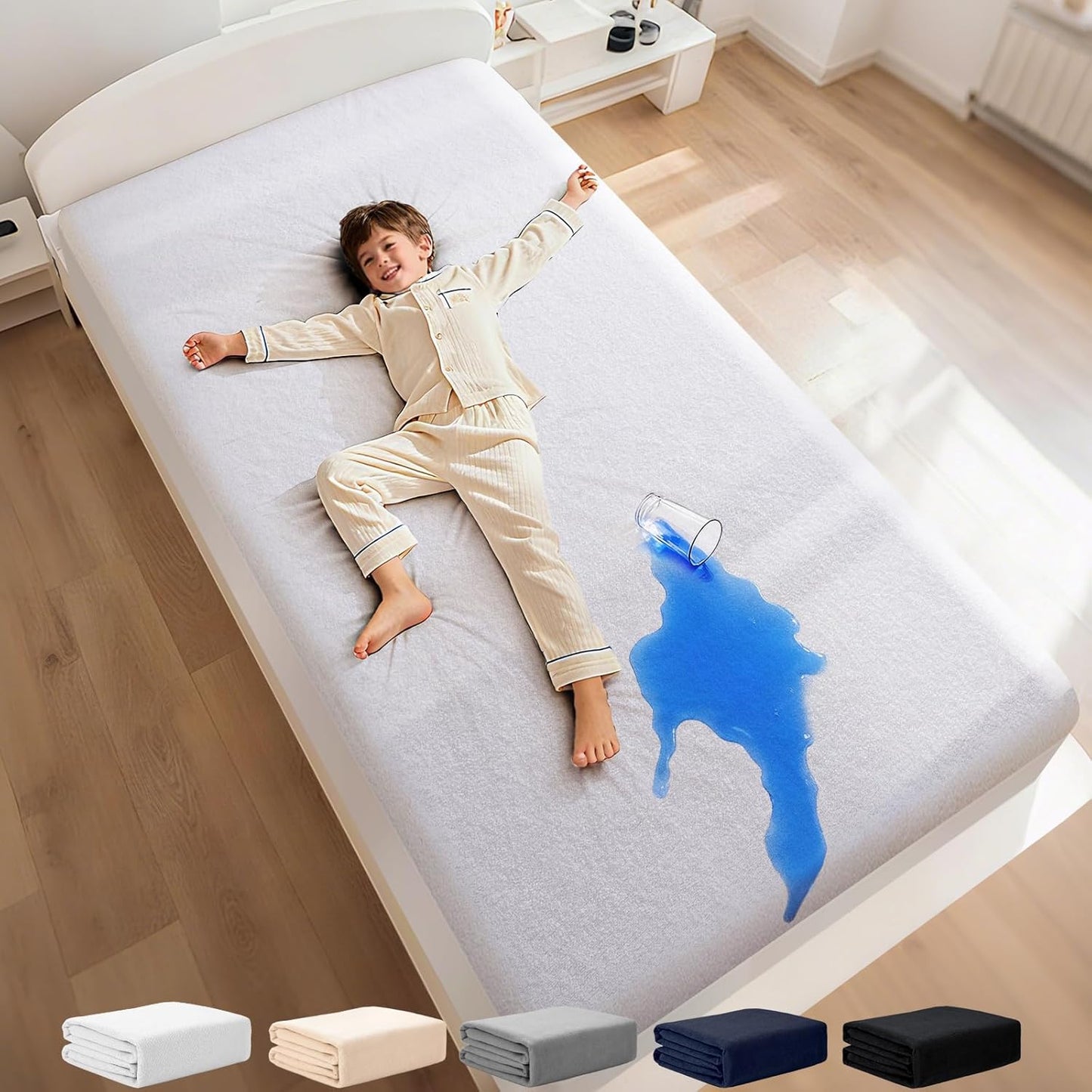 OhGeni Waterproof Mattress Protector - Twin Size Fitted Sheet, Deep Pockets, Hypoallergenic & Noiseless