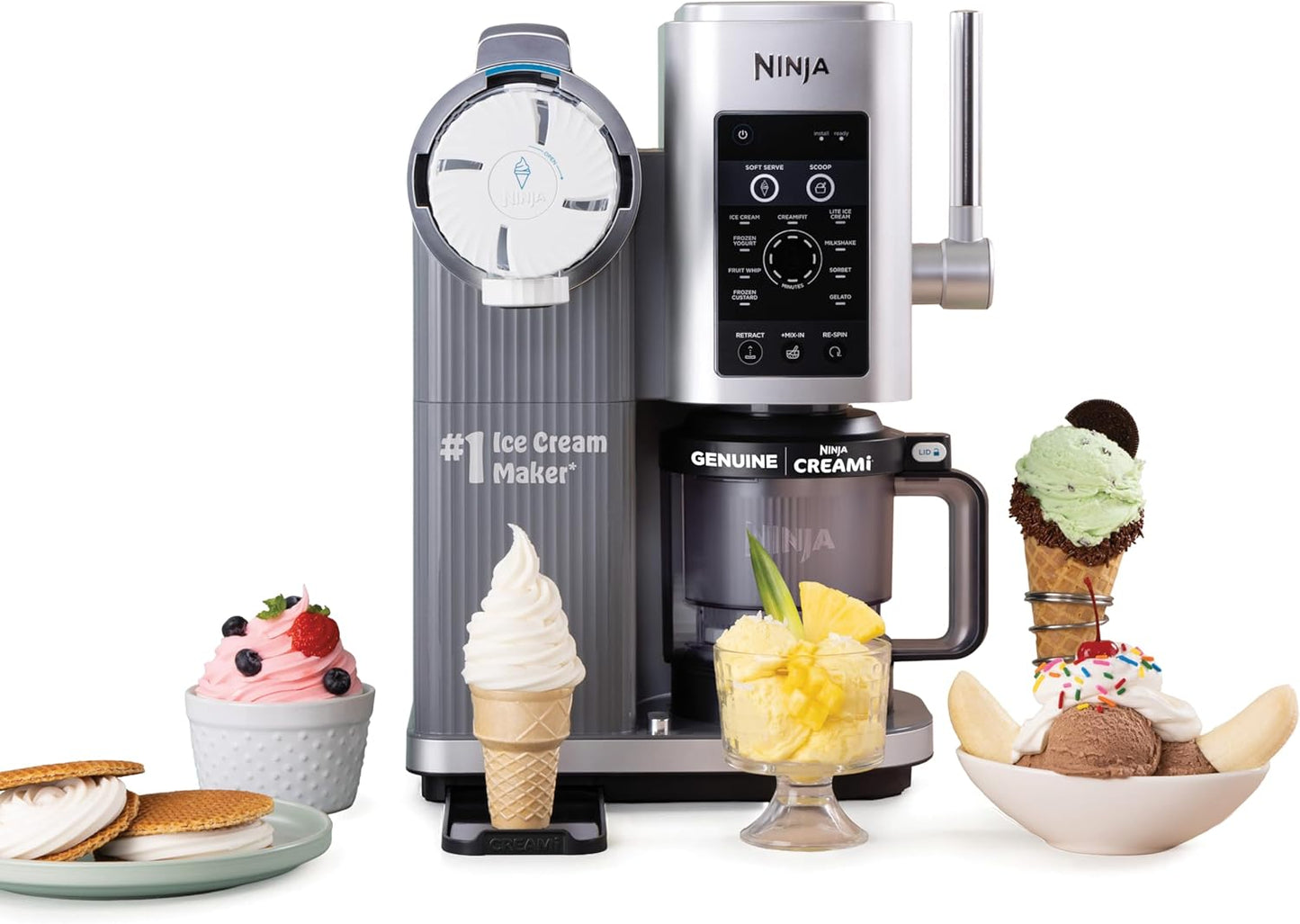 Ninja CREAMi Ice Cream Maker - 13-in-1 Soft Serve & Sorbet Machine with 2 Pints & Handle