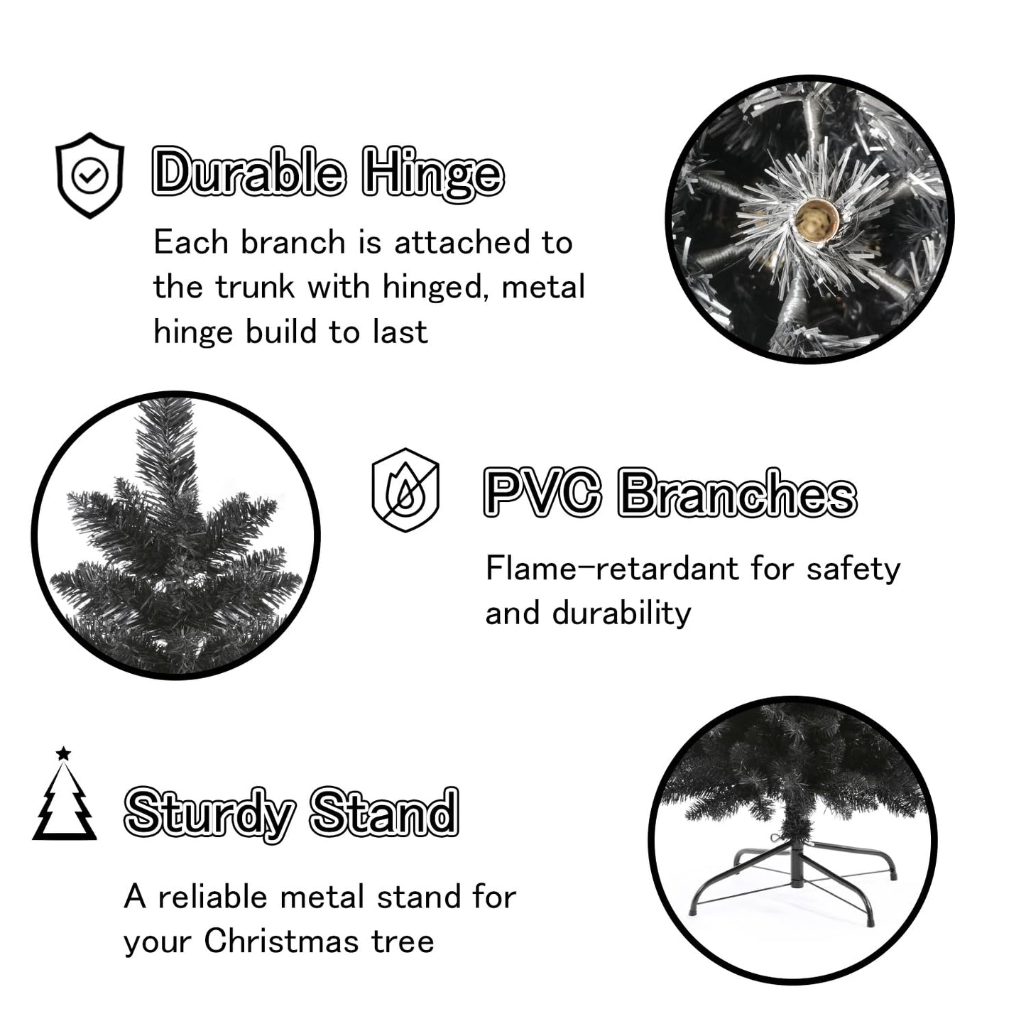 658 Tips Artificial Pencil Christmas Tree Halloween Tree, 6ft Pure Black Skinny Xmas Tree with Metal Stand Perfect for Christmas/Halloween/Easter/Parties/Holiday Indoor Outdoor Decoration