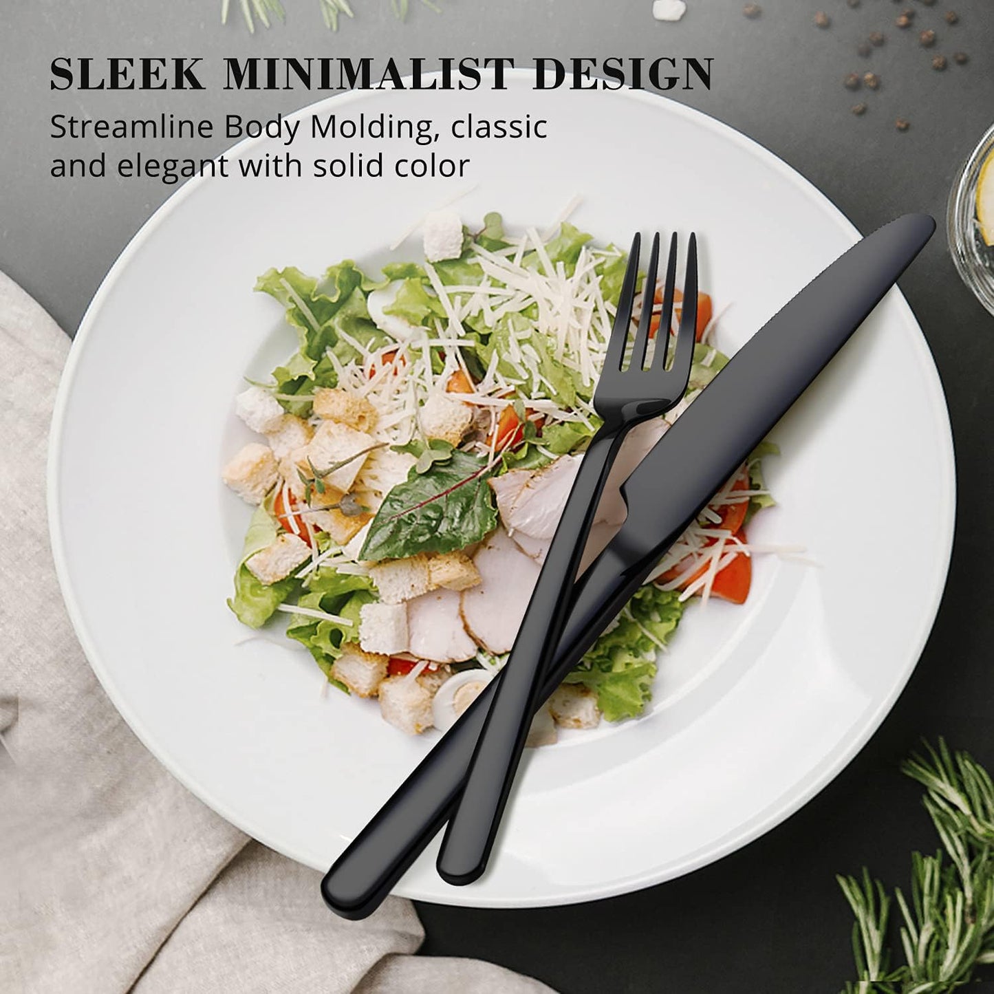 KINGSTONE 20-Piece Black Silverware Set - Elegant 18/10 Stainless Steel Flatware for Home & Restaurant