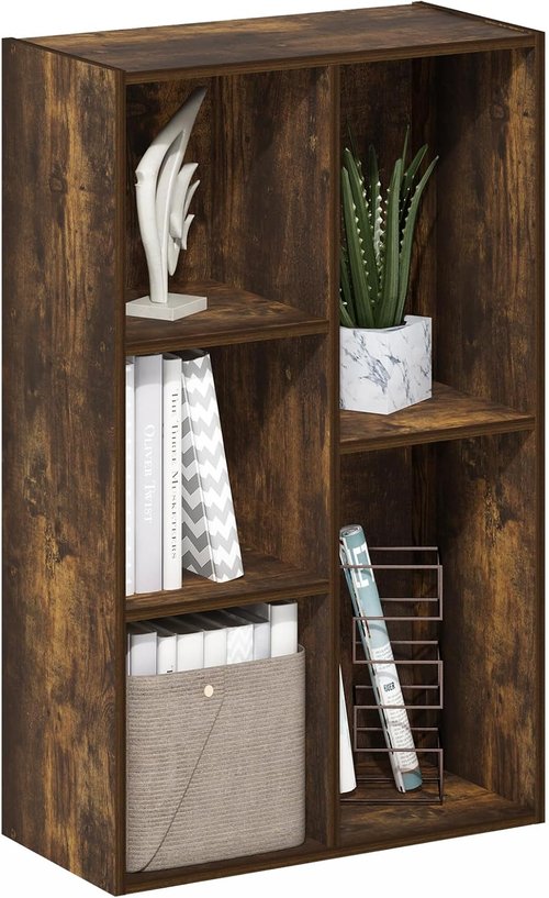 Furinno LUDER 5-Cube Bookshelf - Reversible Design, Easy Assembly, Amber Pine | 9.4 x 19.5 x 31.5 Inches