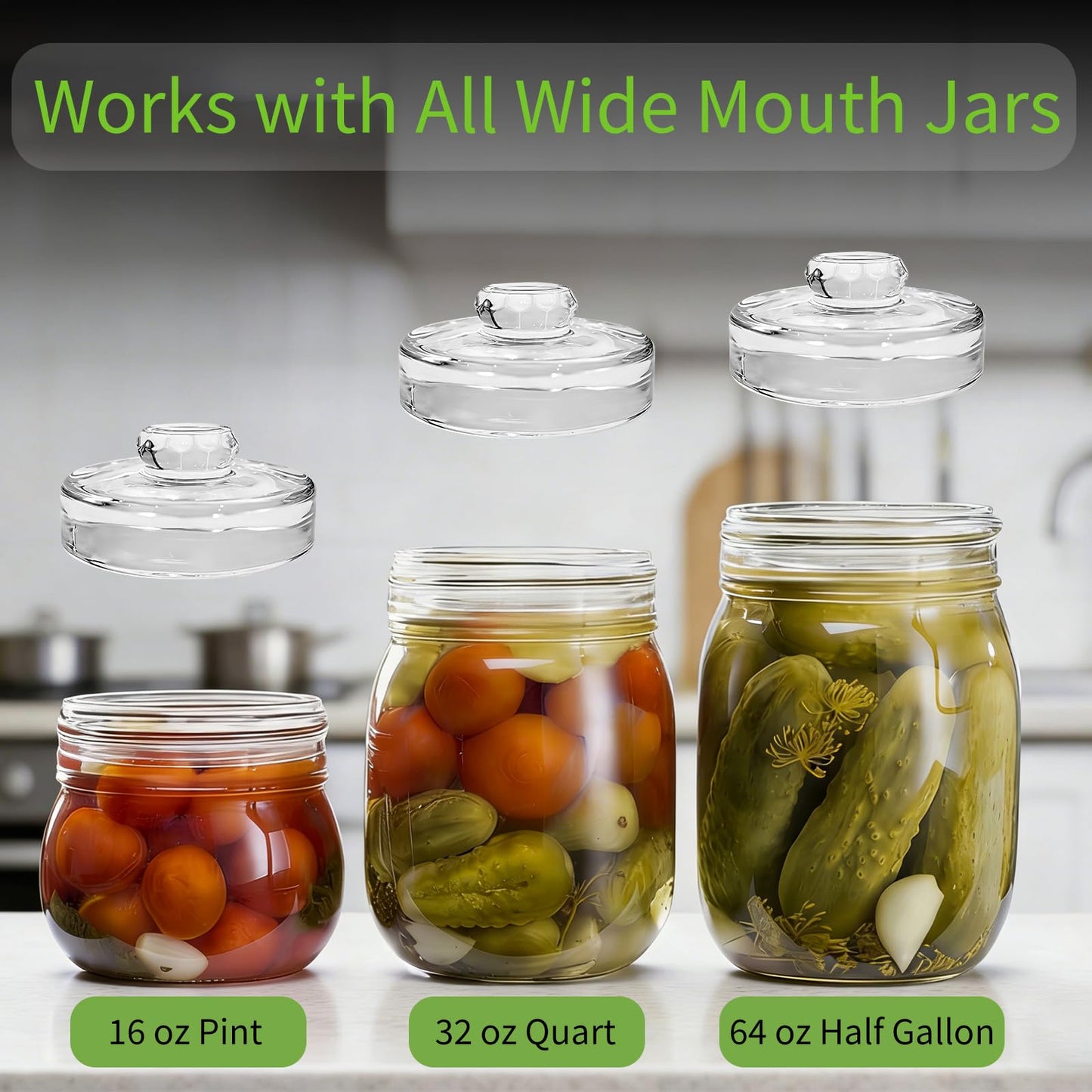 Nexboraque 9 Pack Fermentation Glass Weights with Easy Grip Handles, Clear Canning Weights and Pickling Glass Weight for Wide Mouth Mason Jars, Fermenting Kit, Kimchi, Sauerkraut