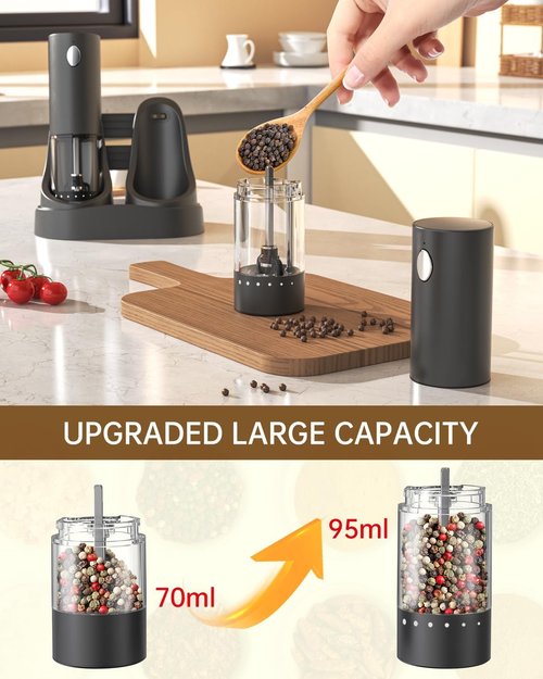 CIRCLE JOY Electric Salt and Pepper Grinder Set - USB Rechargeable with LED Light & Adjustable Coarseness