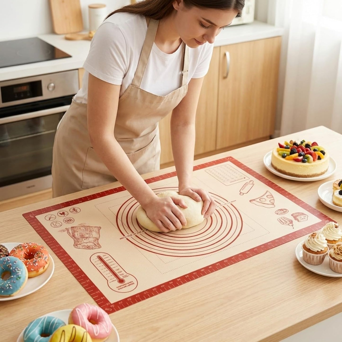 Skiennix Silicone Baking Pastry Dough Mat - Extra Large 26x16 Inch Nonstick Kneading Board | Thick & Reusable for Cookies, Bread, and Pizza