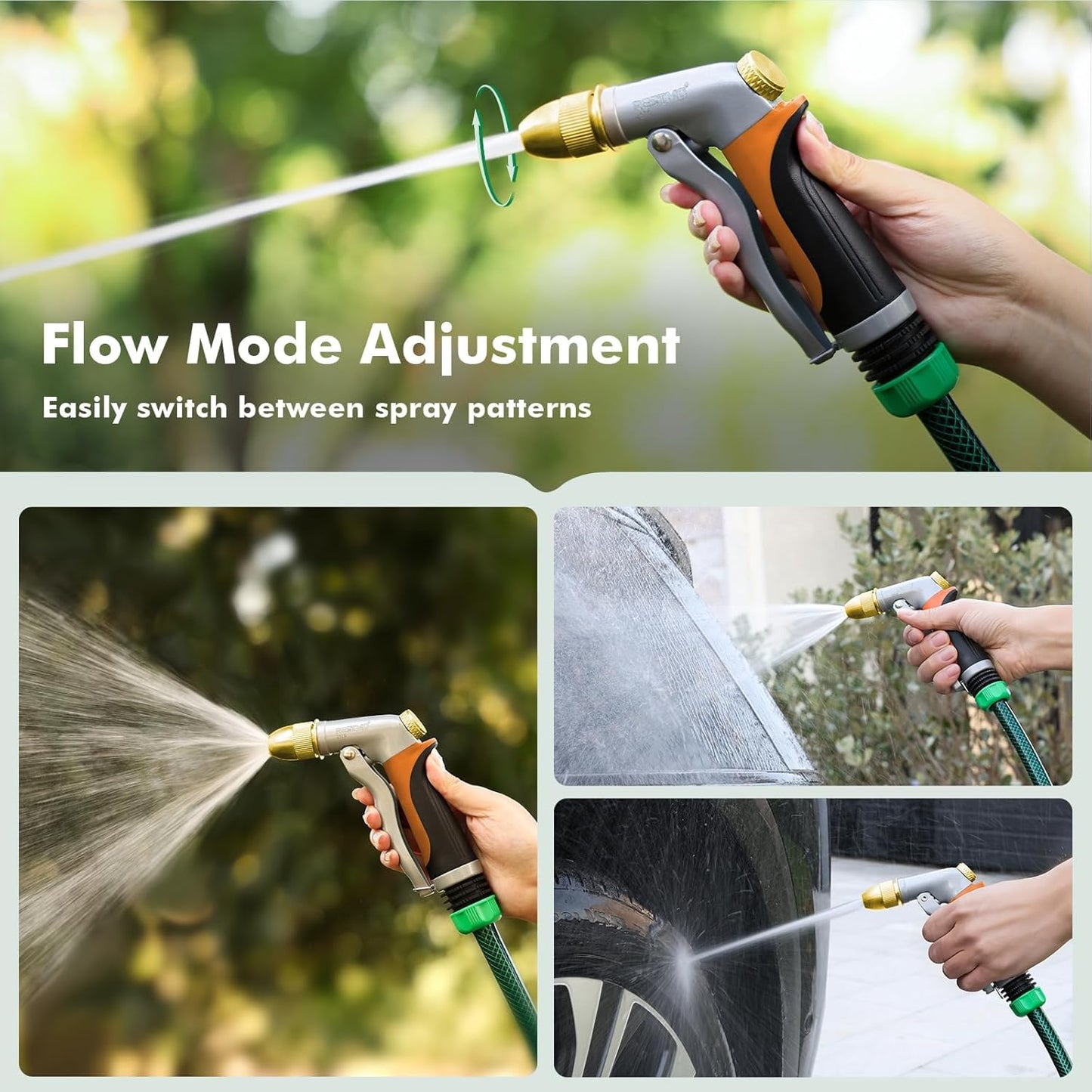 RESTMO Heavy Duty Metal Hose Nozzle - High Pressure Adjustable Spray for Garden, Car, and Patio | Orange