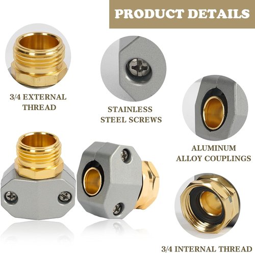 Hourleey Garden Hose Repair Kit - Aluminum Alloy Hose End Menders with 4 Extra Washers | Fits 5/8" & 3/4" Connectors