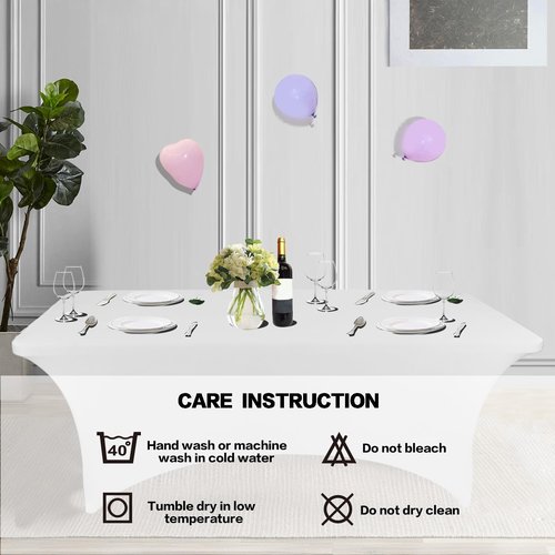 IVAPUPU 2 Pack 8FT Spring Table Cloth for Rectangular Fitted Events Stretch White Table Covers Washable Spandex Tablecloth Protector for Party, Wedding, Cocktail, Banquet, Festival