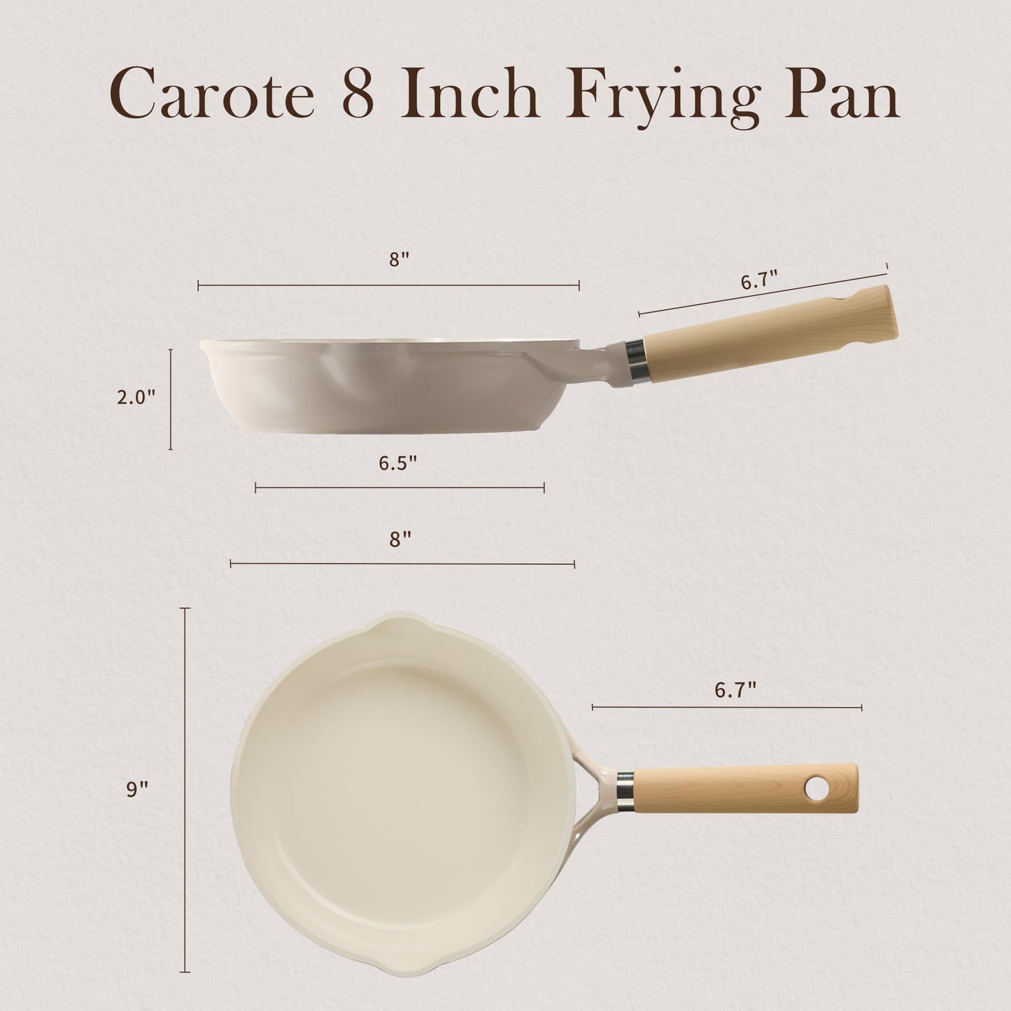 CAROTE 8" Ceramic Frying Pan Skillet, Non Stick Frying Pan Chef's Pan, Healthy & PFOA/PFAS Free, Induction-Compatible, Taupe