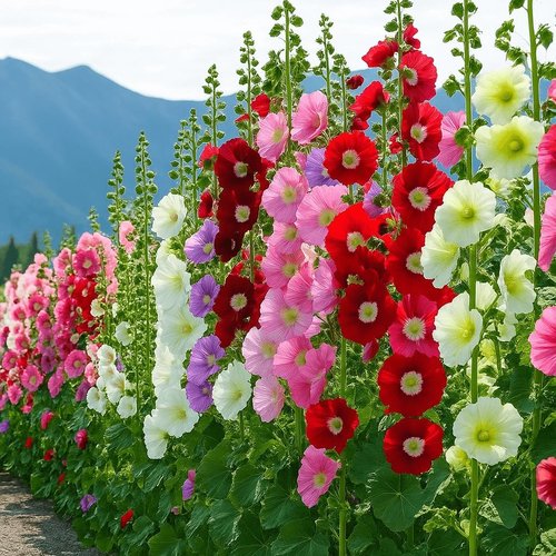 Hollyhock Seeds - 3000+ Bulk Pack of Mixed-Color Perennial Blooms | Attracts Pollinators, Easy to Grow