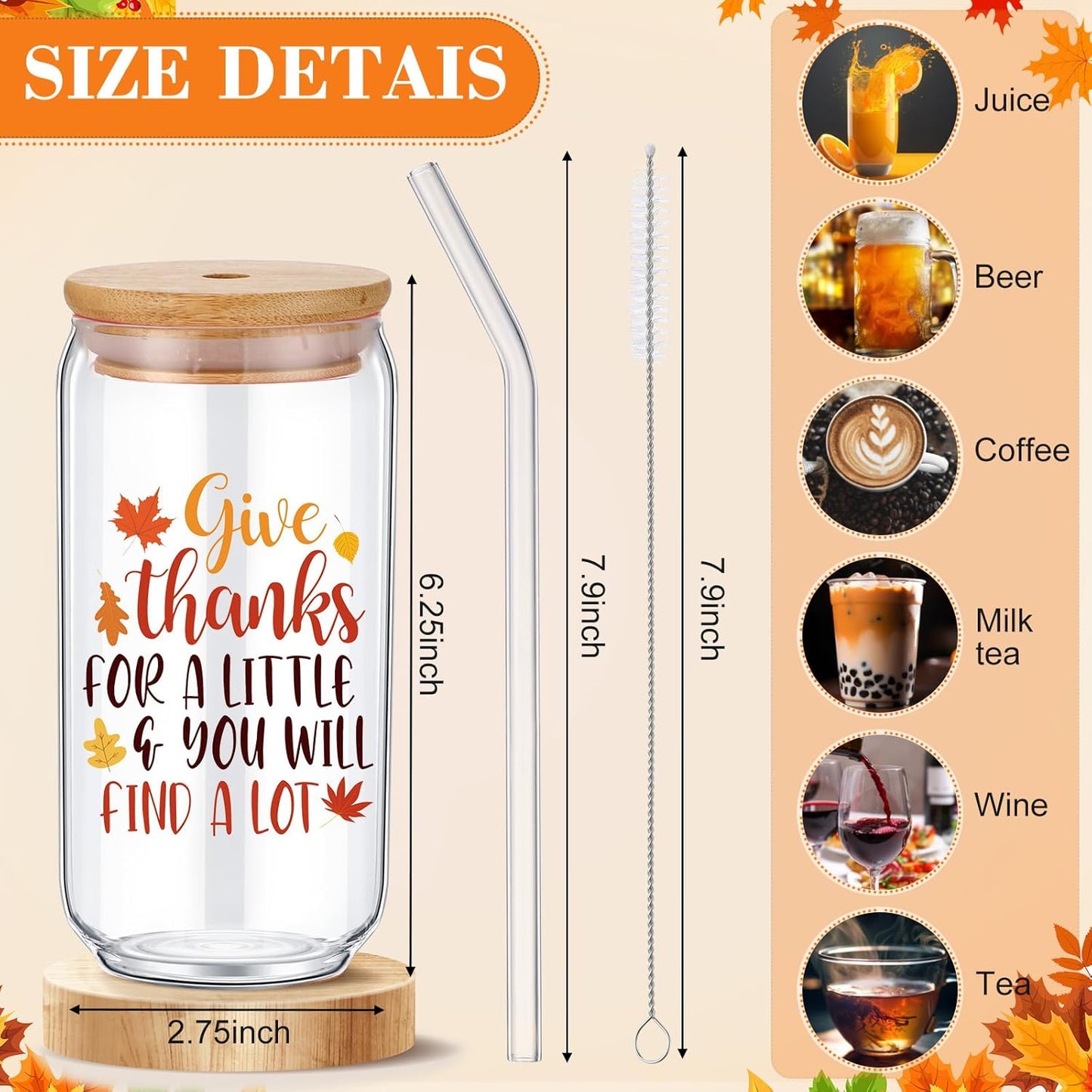 Tioncy 12 Pcs Positive Thank You Gifts for Women Appreciation Teacher Nurse Christian Religous Gifts 16oz Glass Cup with Bamboo Lids Straws Coffee Drinking Jars for Coworker