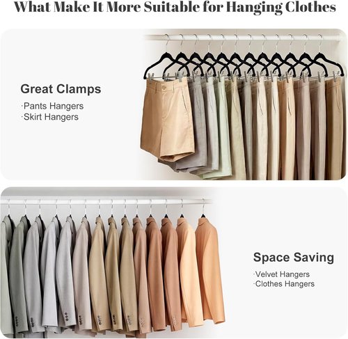 HOUSE DAY Velvet Skirt Hangers - 24 Pack Black Velvet Non-Slip Clips for Space-Saving Storage