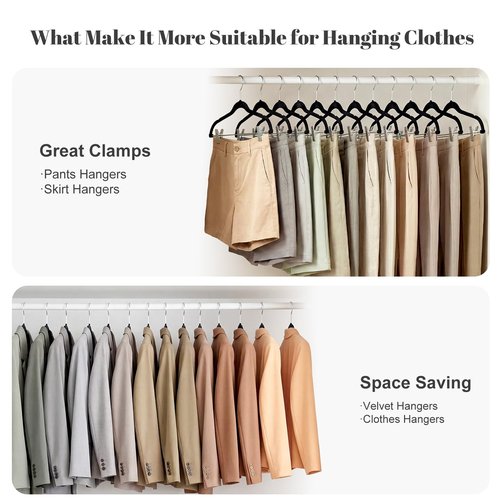 HOUSE DAY Velvet Skirt Hangers 24 Pack, Black Velvet Pant Hangers with Adjustable Clips, Space Saving Slim Shorts Hanger, Heavy Duty Non Slip Clip Hanger for Pants, Skirts, Shorts