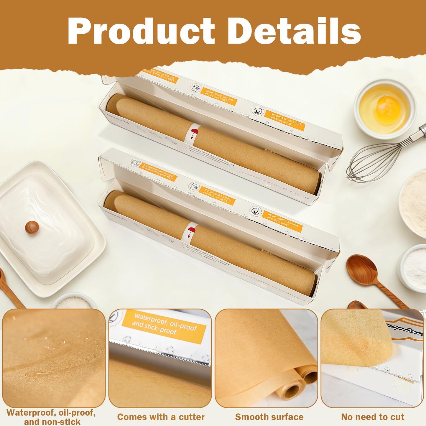 DTFMZOV 12in x 98ft Unbleached Parchment Paper for Baking, High Temperature Resistant Parchment Paper Roll, Non-Stick Greaseproof Baking Paper for Cooking Grilling Air Frying (Brown, 12in x 98ft)