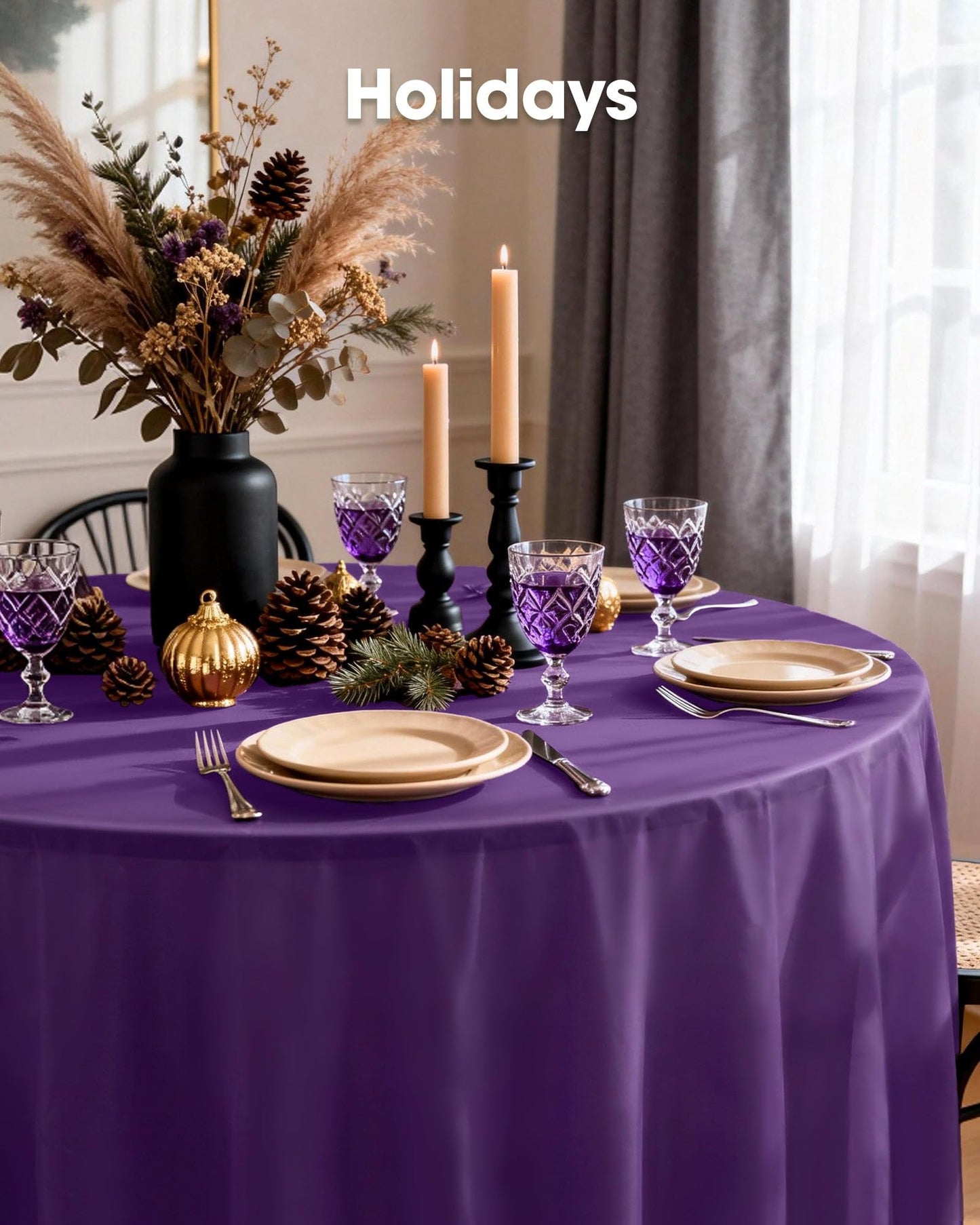 Pureegg Plastic Table Cloth Disposable 10 Pack, 84'' Round Table Cloths, Halloween Party Decorations, Summerween Decor, Halloween Tablecloths, Round, Plastic Cover, Leakproof & Sturdy, Purple