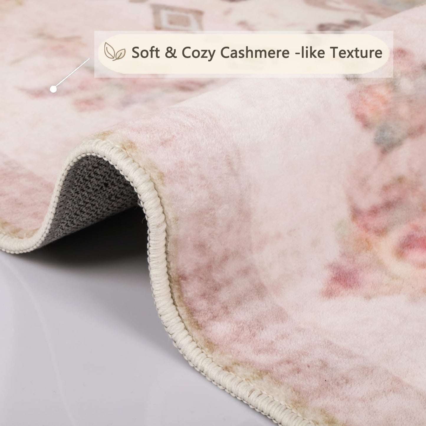 auruge Area Rug - Vintage 3x5 Non-Slip Backing Area Rugs Light Pink Soft Faux Wool Carpet Foldable & Machine Washable Rugs for Living Room Bedroom Dining Room Nursery Home Office