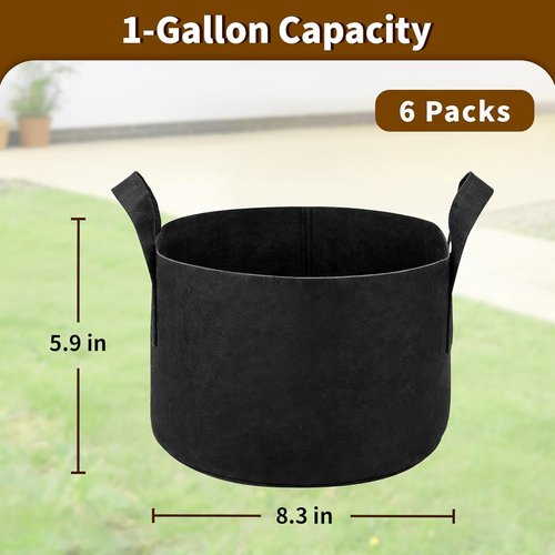 Grow Bags by [Brand Name] | 1 Gallon Heavy Duty 300g Nonwoven Fabric Pots - Breathable & Reinforced Handles - Black (6 Pack)