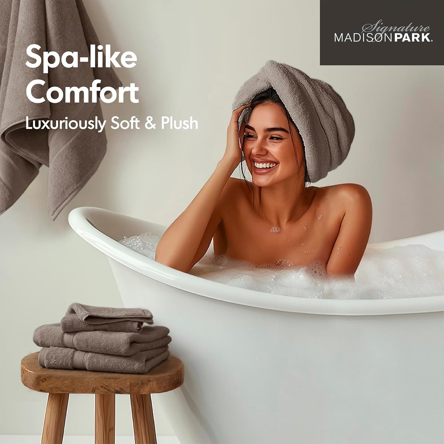 Madison Park 800GSM Cotton Bath Towel Set - Luxurious Absorbent Towels in Mocha | 8-Piece Spa Quality