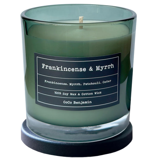 (Frankincense & Myrrh) Cotton Wick, 100% Soy, Highly Scented, Hand Poured Soy Candle, 8 oz