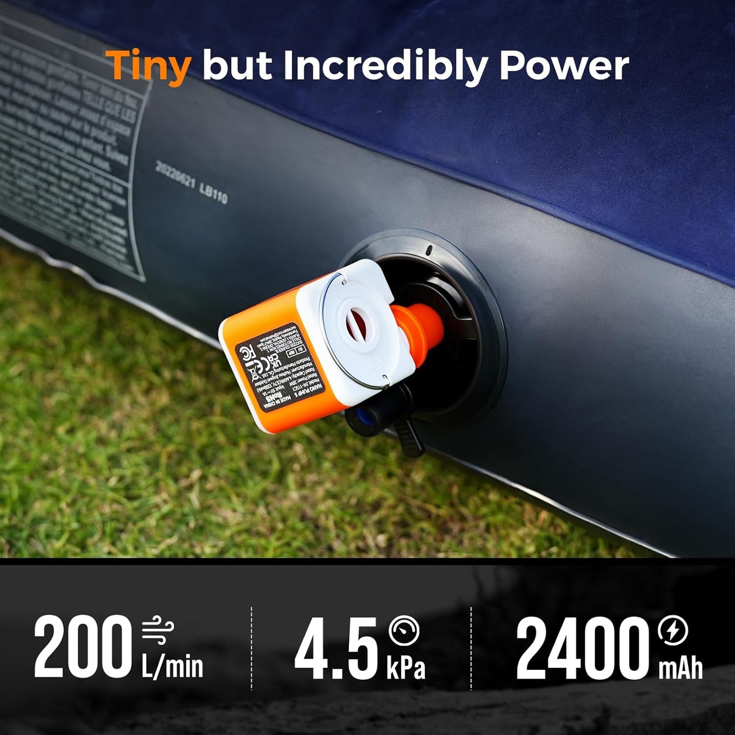Skiennix Portable Air Pump - 2400mAh Ultra Powerful Mini Pump with Camping Light | Ideal for Air Mattresses, Pool Floats & Vacuum Bags